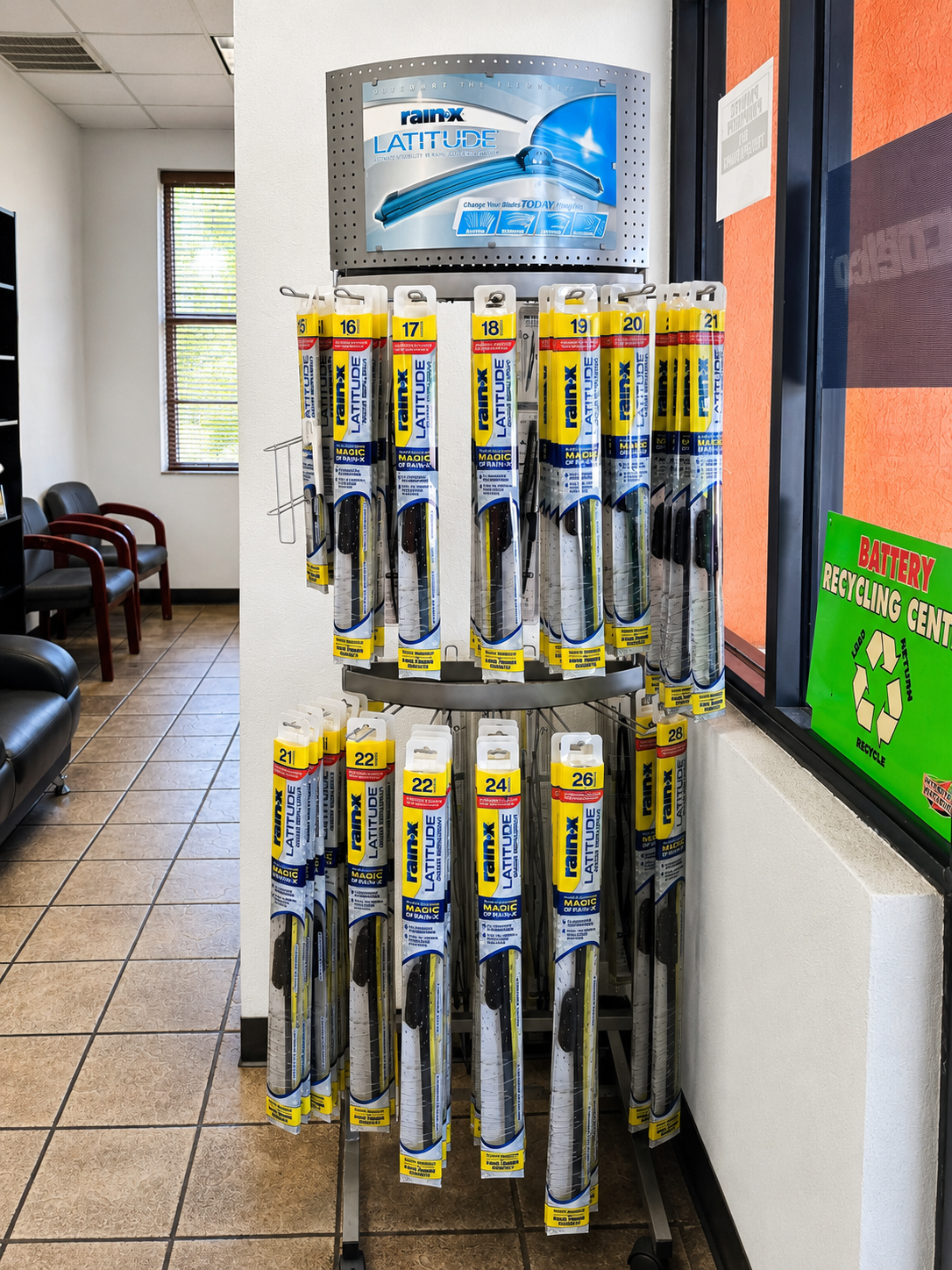Rain-X wiper blade display at Auto Care USA Briar Forest in Houston, TX